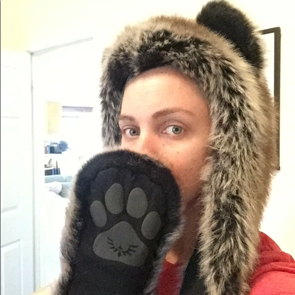 Wolf spirit hood with internal speakers in ears